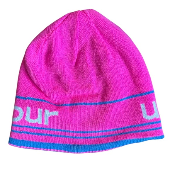 Under Armour Reversible Knit Beanie Hat Running Cap Pink Blue White Logo O/S - Picture 4 of 6